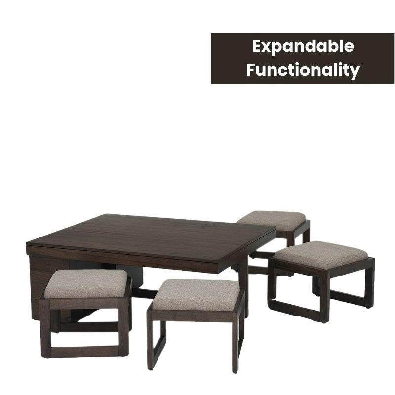 Nesting Expandable Sheesham Wood Coffee Table Set – 4-Stool Combo, Space-Saving Marvel for Modern Homes