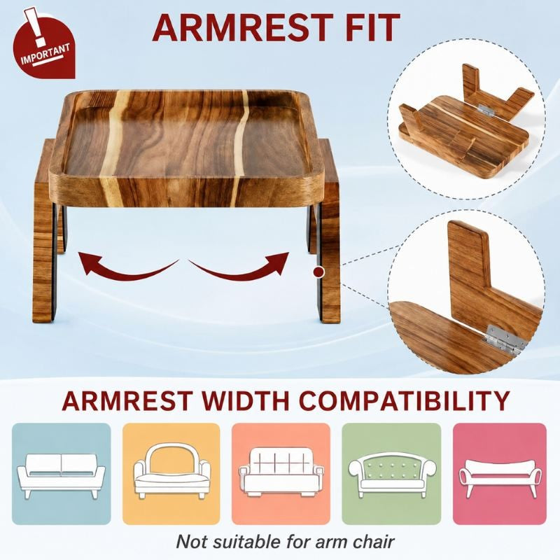 Luxury Wooden Sofa Arm Tray – Clip-On Couch Armrest Table for Drinks, Snacks & Remote