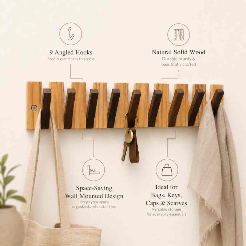 DailyHold Wall Mounted Hook Rack Hanger Rail for Coats & Bags