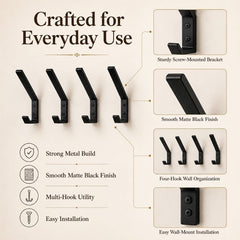 Wall Mounted Helmet Hook Rack Set of 4 – Heavy Duty Motorcycle Helmet Hats Gloves Holder Hanger