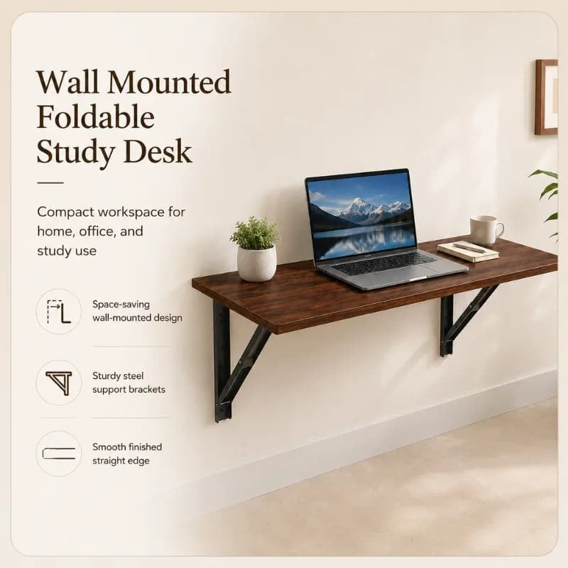 Wizz Live Edge Solid Wood Wall Mounted Foldable Office / Study Desk