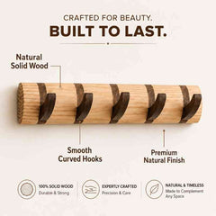 CurveCraft Natural Solid Wood Wall Mounted Hook Rail for Coats & Bags