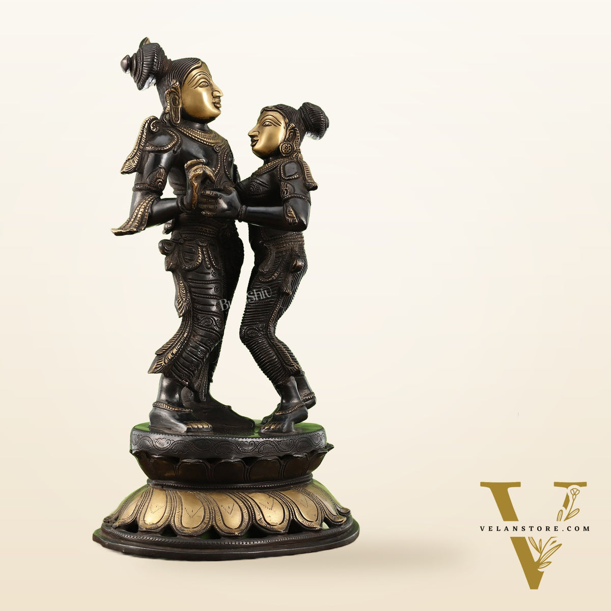 Spectacular Handcrafted Radha Krishna Brass Idol - 20.5"