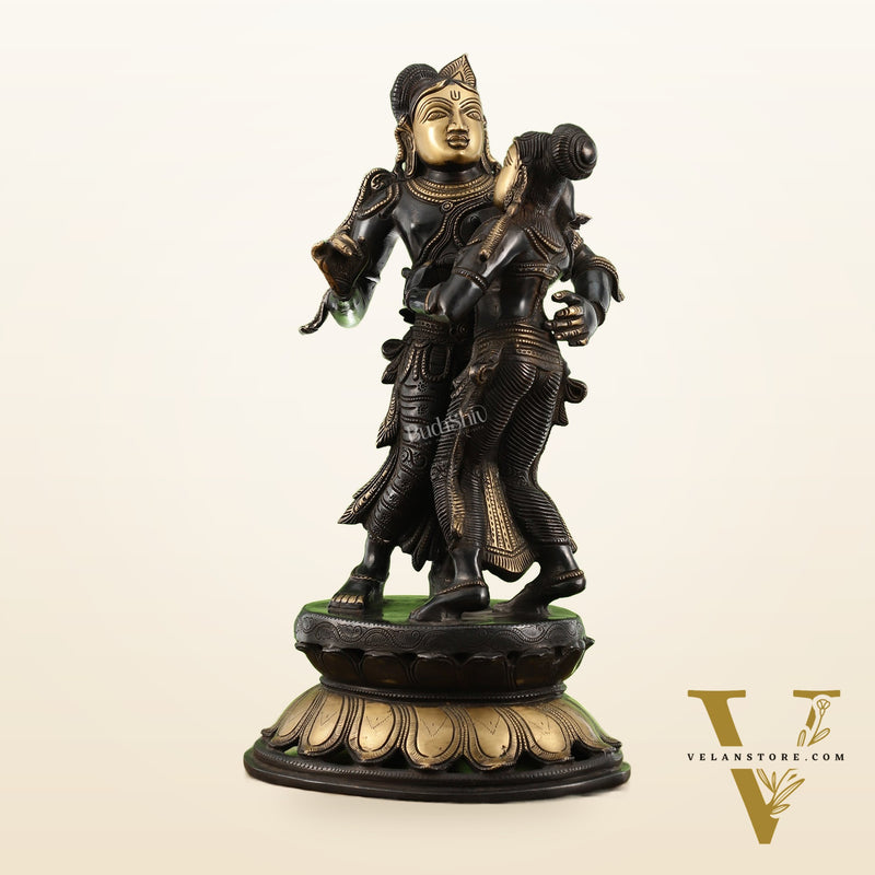 Spectacular Handcrafted Radha Krishna Brass Idol - 20.5"