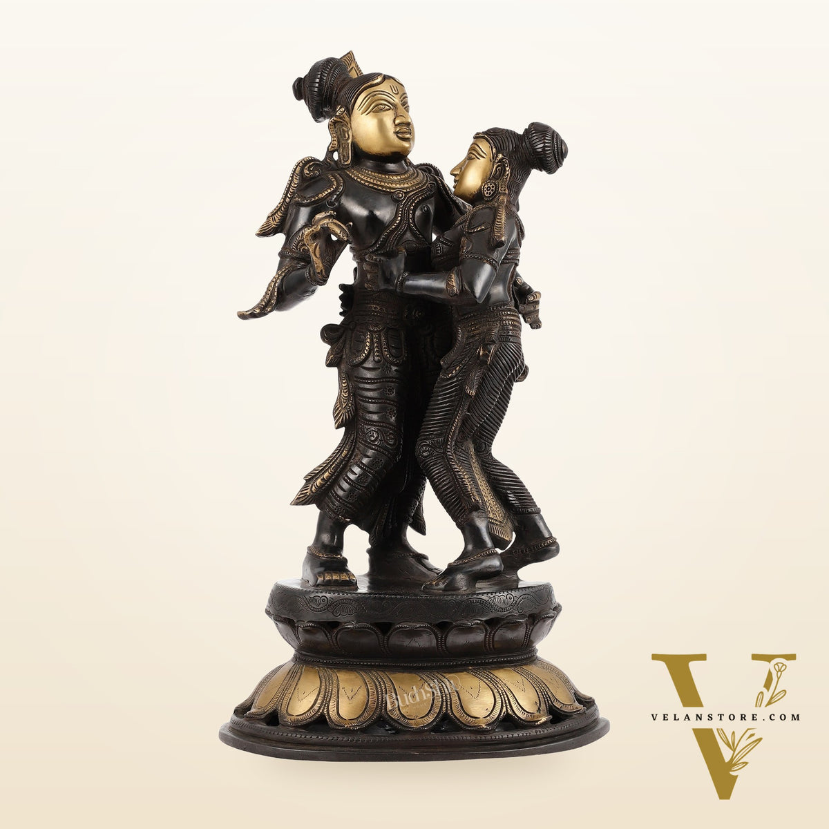Spectacular Handcrafted Radha Krishna Brass Idol - 20.5"