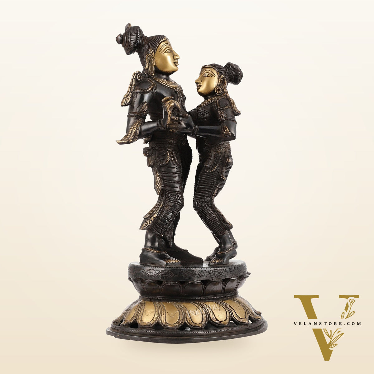 Spectacular Handcrafted Radha Krishna Brass Idol - 20.5"