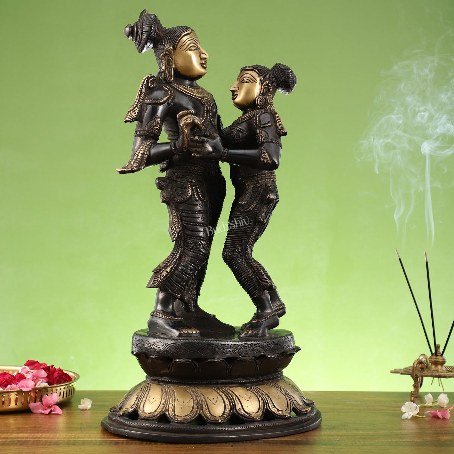 Spectacular Handcrafted Radha Krishna Brass Idol - 20.5"