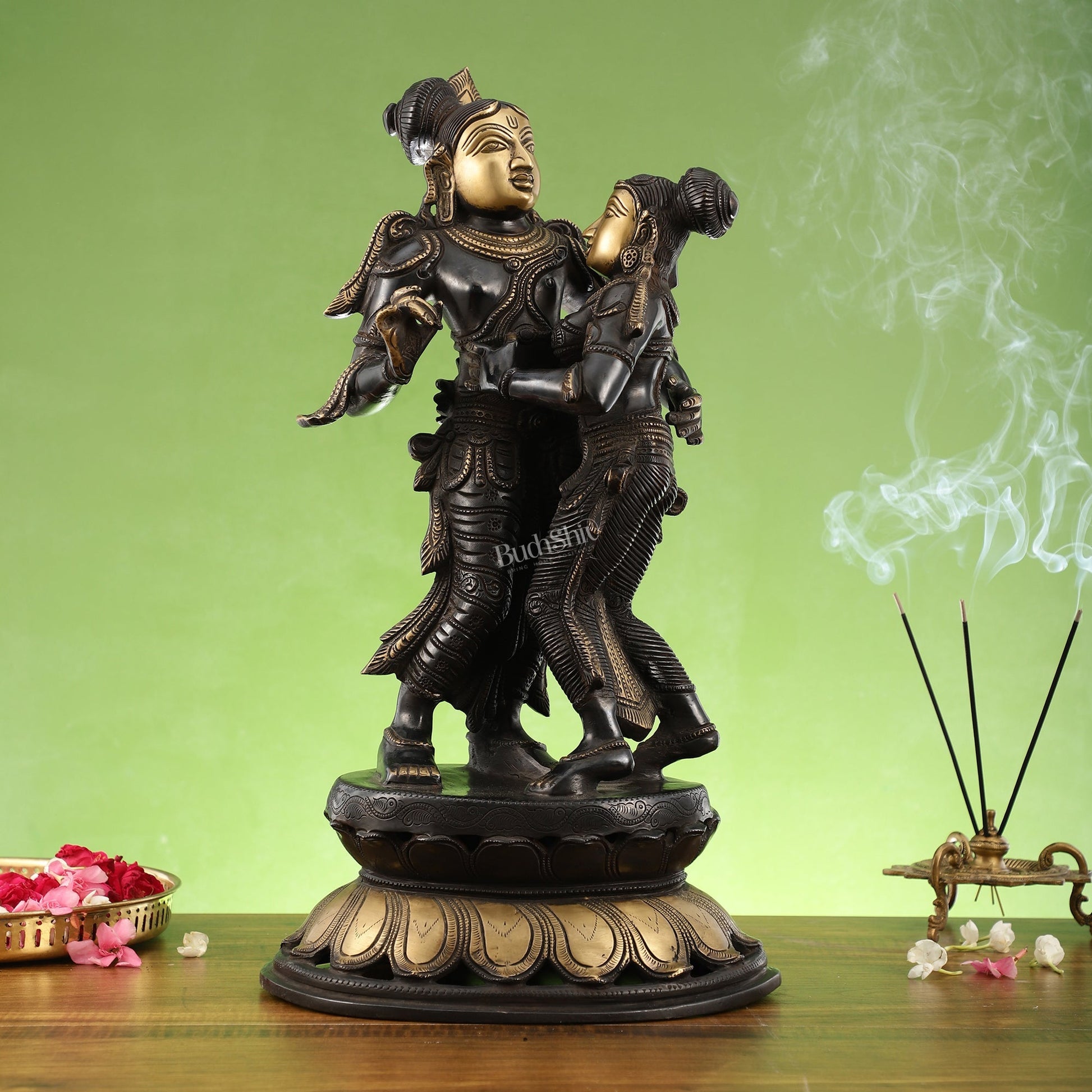 Spectacular Handcrafted Radha Krishna Brass Idol - 20.5"