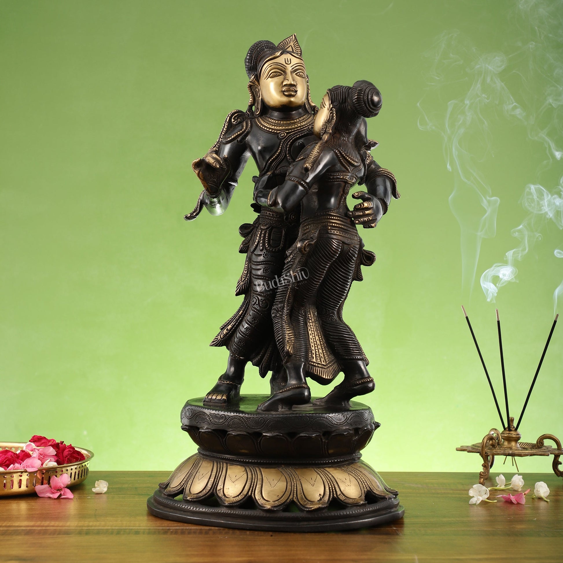 Spectacular Handcrafted Radha Krishna Brass Idol - 20.5"