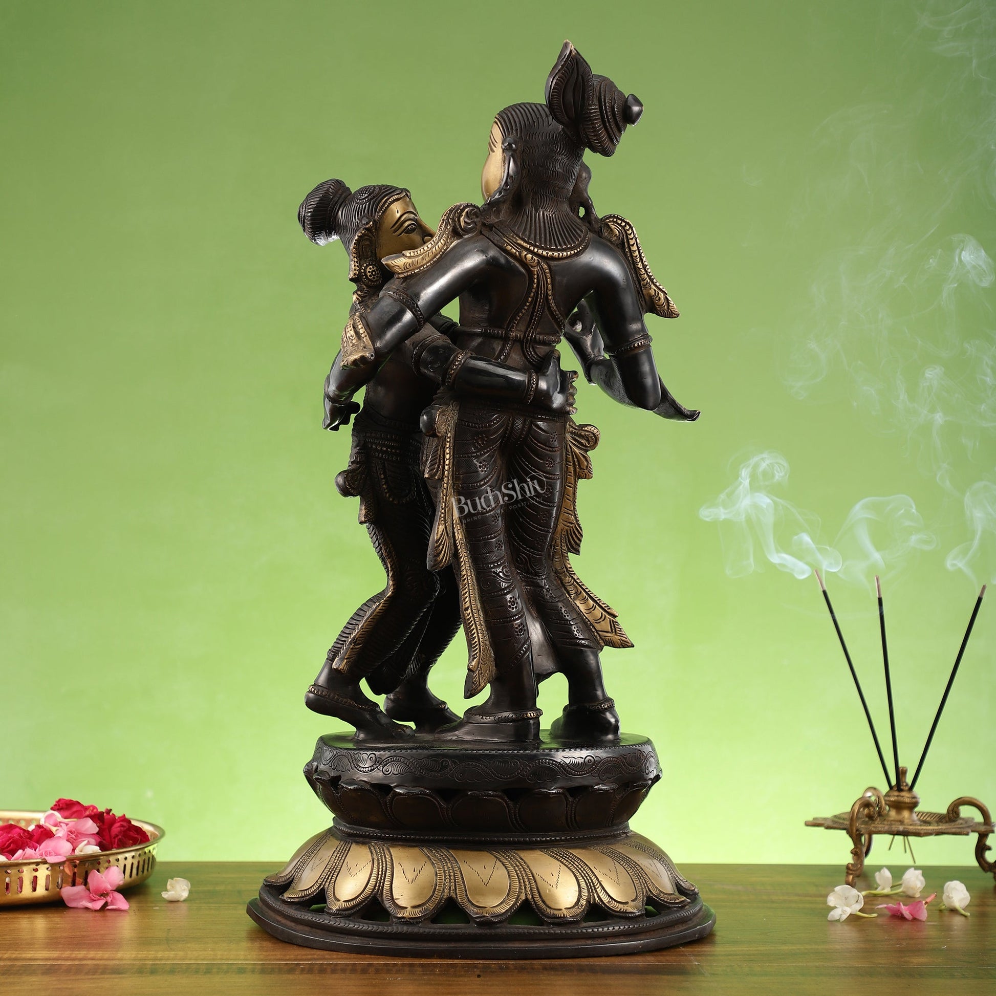 Spectacular Handcrafted Radha Krishna Brass Idol - 20.5"