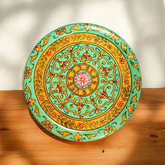 Hand Painted Spice Box With 7 Compartments- Beautiful Green Mandala Design