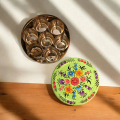 Hand Painted Spice Box With 7 Compartments- Beautiful Flower Design