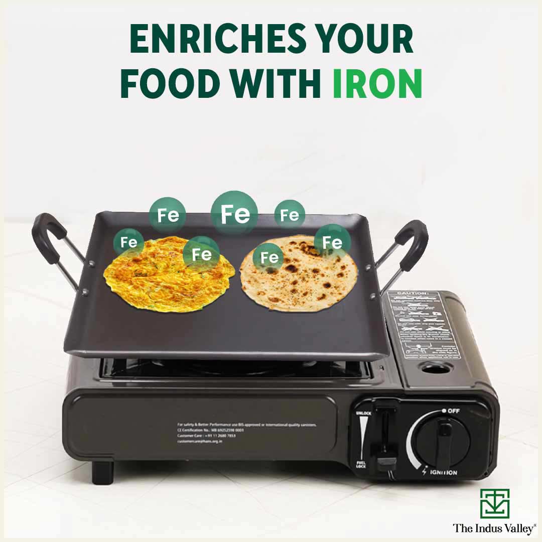 100% Pure Sheet Iron Tawa, Square, Cool Bakelite Handle, Seasoned, Toxin-free, Induction, 29.5cm, 1.88kg