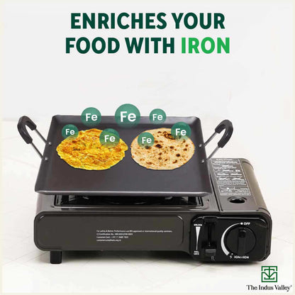 100% Pure Sheet Iron Tawa, Square, Cool Bakelite Handle, Seasoned, Toxin-free, Induction, 29.5cm, 1.88kg