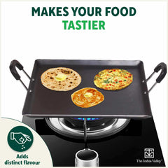 100% Pure Sheet Iron Tawa, Square, Cool Bakelite Handle, Seasoned, Toxin-free, Induction, 29.5cm, 1.88kg
