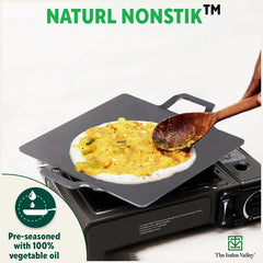 100% Pure Iron Square Tawa with Double Handles, Toxin-free Sheet Iron, Pre-Seasoned, Induction & Gas, 30.5cm