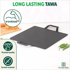 100% Pure Iron Square Tawa with Double Handles, Toxin-free Sheet Iron, Pre-Seasoned, Induction & Gas, 30.5cm