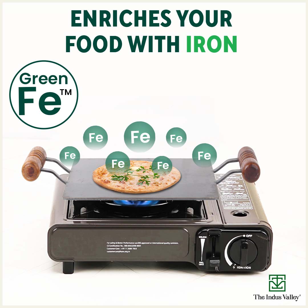 100% Pure Iron Square Tawa with Double Wooden Handles, Pre-Seasoned, Toxin-free, Induction, 30.5cm