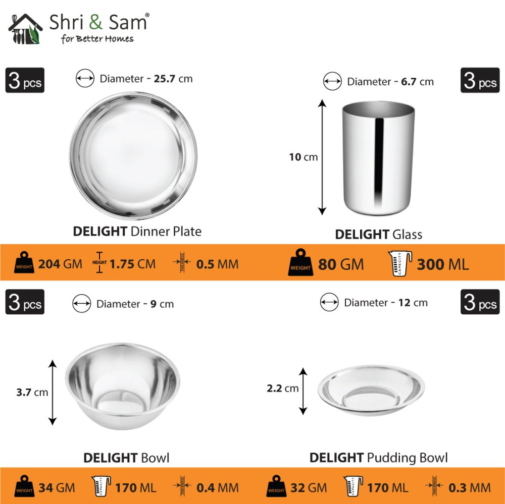 Stainless Steel 18 PCS Dinner set (3 People) Delight