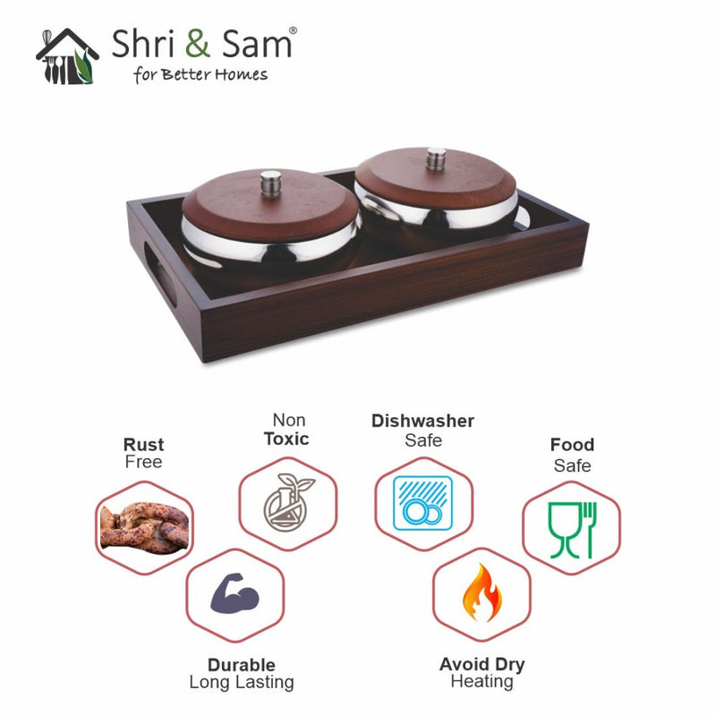 Stainless Steel 2 PCS Bowl with Wooden Tray and Lid Soprano