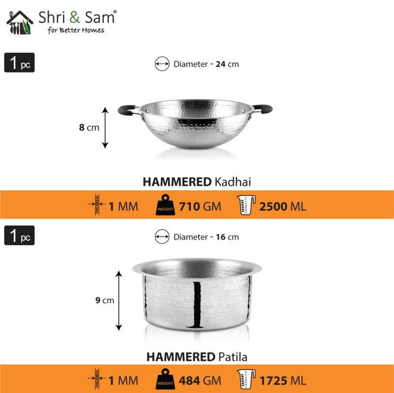 Stainless Steel 2 PCS Hammered Light Weight Cookware Set