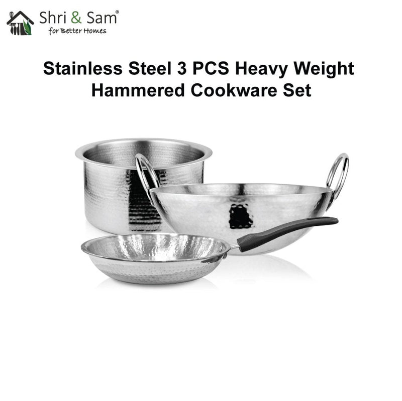 Stainless Steel 3 PCS Heavy Weight Hammered Cookware Set