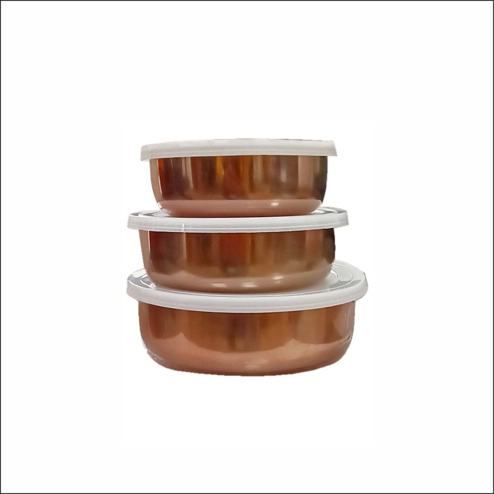 Stainless Steel 3 PCS Lid Bowl Set with Copper Color Coated