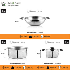 Stainless Steel 3 PCS Light Weight Hammered Cookware Set