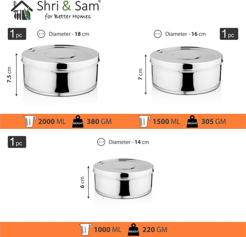 Stainless Steel 3 PCS Storage Container Set 
