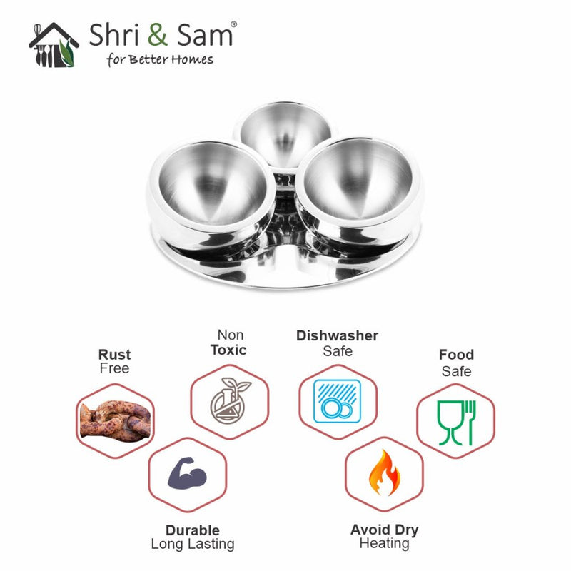 Stainless Steel 3 PCS Tilt Bowl with Tray Candy