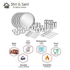 Stainless Steel 30 PCS Dinner Set (6 People) Shagun