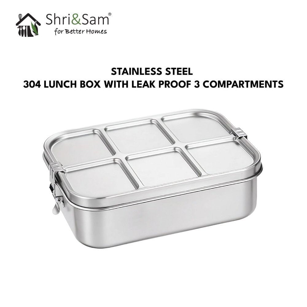 Stainless Steel 304 Lunch Box with Leak Proof 3 Compartments