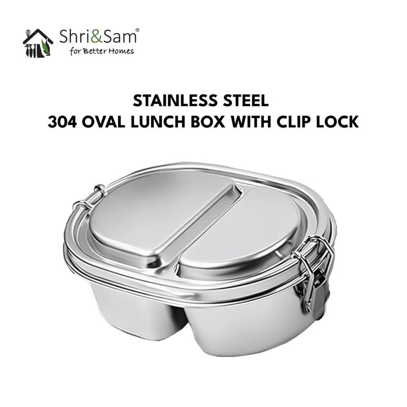 Stainless Steel 304 Oval Lunch Box with Clip Lock