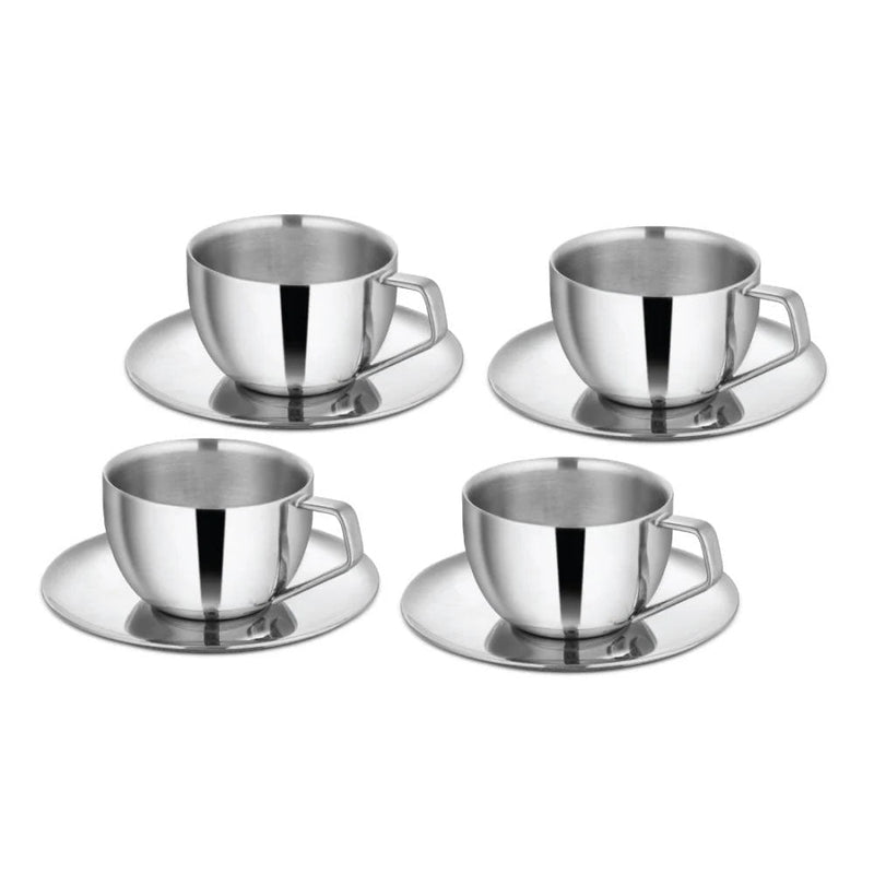 Stainless Steel 4 PCS Double Wall Cup and Saucer Espresso