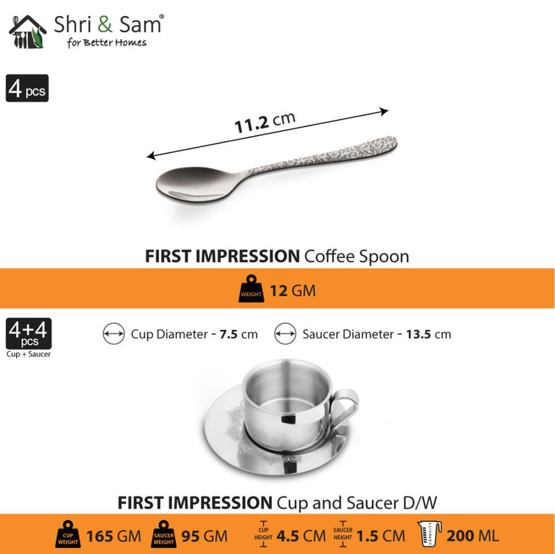 Stainless Steel 4 PCS Double Wall Cup and Saucer with Laser First Impression