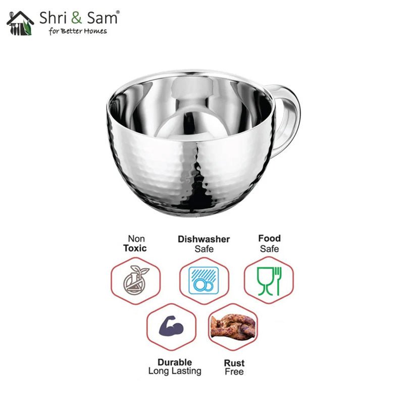 Stainless Steel 4 PCS Double Wall Hammered Cup and Saucer RD
