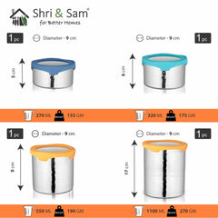 Stainless Steel 4 PCS Hammered Canister with Air Tight Lid Lock N Roll