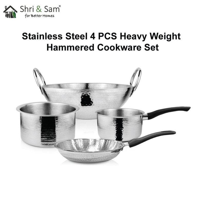 Stainless Steel 4 PCS Heavy Weight Hammered Cookware Set