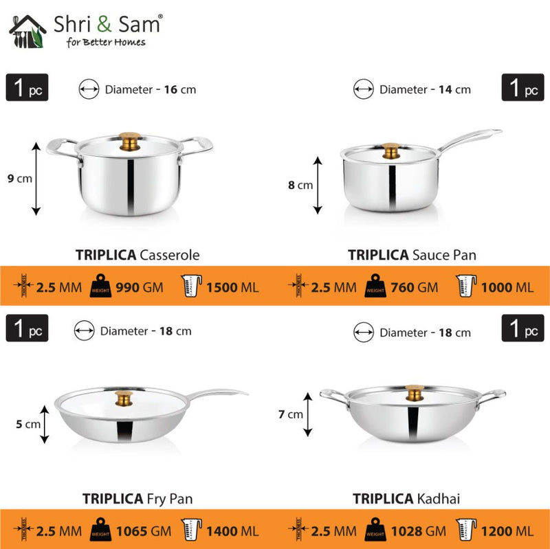 Stainless Steel 4 PCS Triply STARTER Cookware Set Triplica