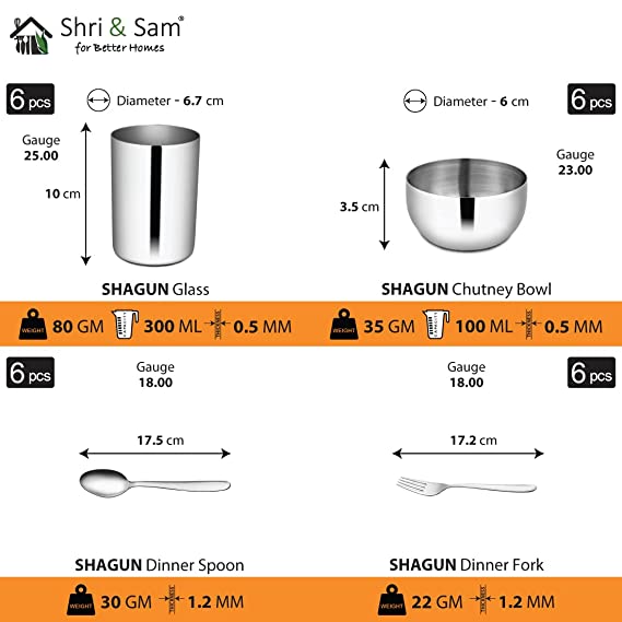 Stainless Steel 50 PCS Dinner Set (6 People) Shagun
