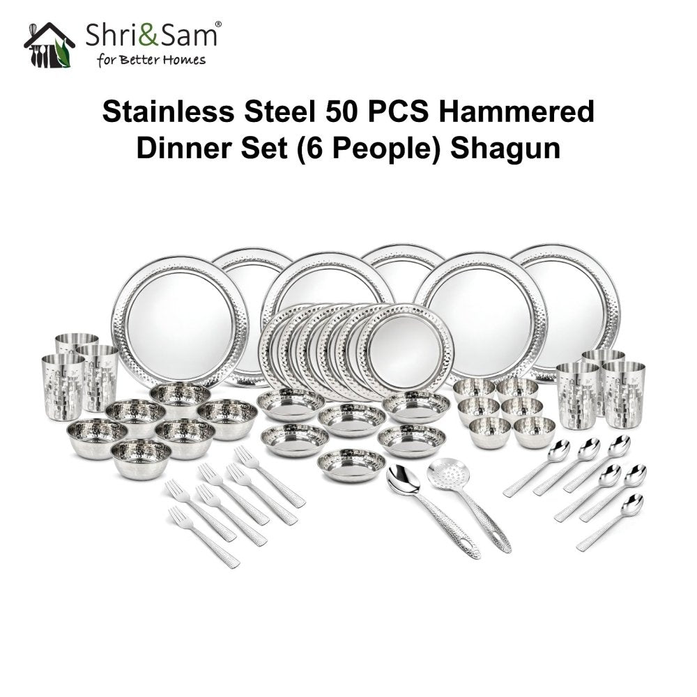 Stainless Steel 50 PCS Hammered Dinner Set (6 People) Shagun