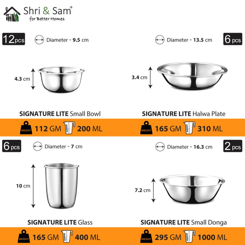 Stainless Steel 58 PCS Dinner Set (6 People) Signature Lite