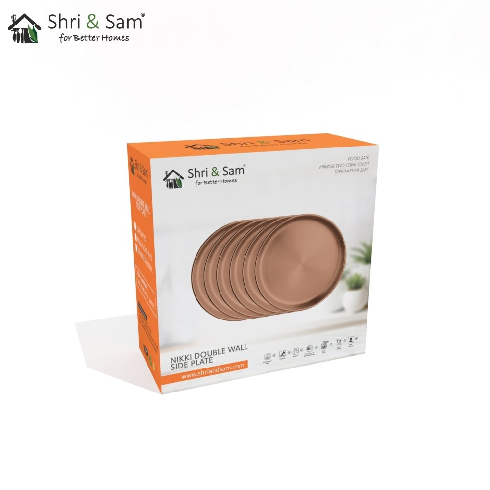 Stainless Steel 6 PCS Double Wall Side Plate with Rose Gold PVD Coating Nikki