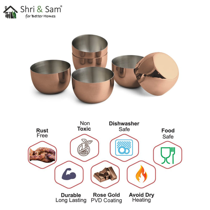 Stainless Steel 6 PCS Small Bowl with Rose Gold PVD Coating Majestic