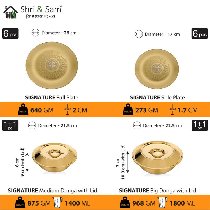 Stainless Steel 64 PCS Dinner Set (6 People) with Gold PVD Coating and Laser Signature - Shiny