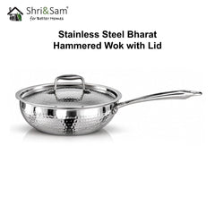 Stainless Steel Bharat Hammered Triply WOK with Lid