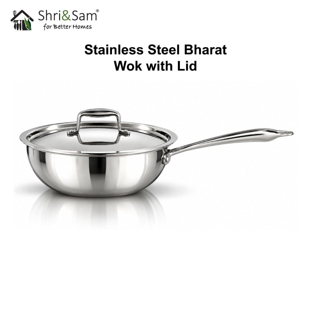 Stainless Steel Bharat Triply WOK with Lid