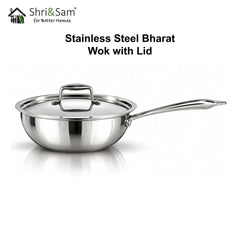 Stainless Steel Bharat Triply WOK with Lid