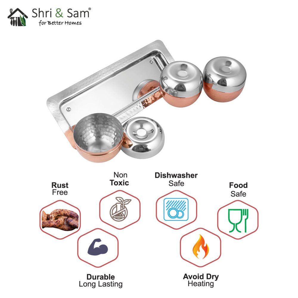 Stainless Steel Copper Hammered Canister Set with SS Tray Volga