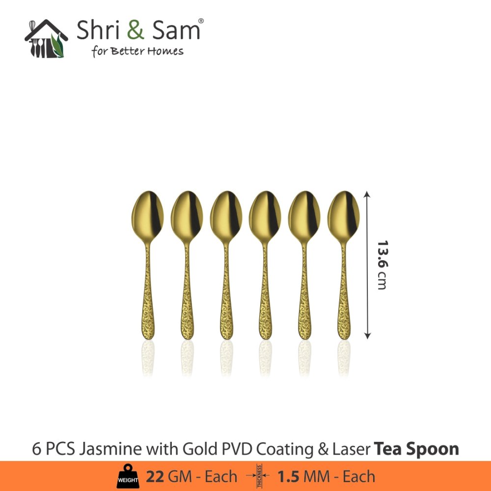 Stainless Steel Cutlery with Gold PVD Coating & Laser Jasmine